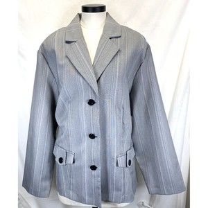 Spago Collection Blazer Women 24W Gray Stripe Wide Lapel Jacket Faux Pockets